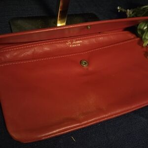 Vintage St. Thomas Red Cowhide Leather Clutch Wallet Purse Retro Minimalist